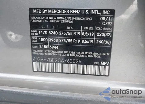 2012 Mercedes-Benz Gl 450 4Matic из США, поврежденный, VIN 4JGBF7BE2CA763026